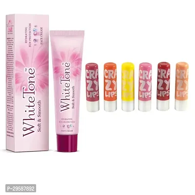 White Tone Hydrating Sun Protection Face Cream Crazy  Lip Balm 6g Set of 6 Pieces Combo