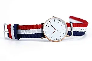 White Slim Dial Luxurious Fabric Strap Fashion Men's Wrist Watch-thumb1