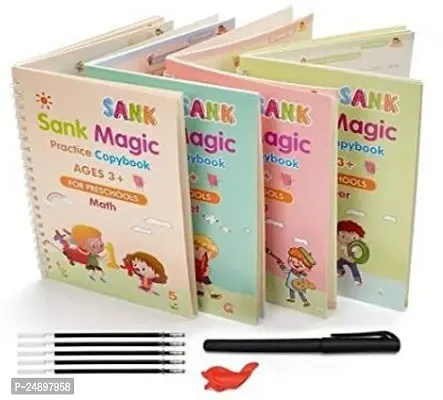 Sank Magic Practice Copybook, (4 BOOK + 10 REFILL+ 2 Pen +2 Grip) Number Tracing Book for Preschoolers with Pen, Magic Calligraphy Copybook Set Practical Reusable Writing Tool Simple Hand Lettering-thumb5