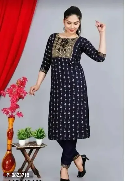 Stylish Fancy Rayon Kurta With Bottom Wear Set For Women-thumb0