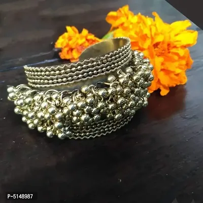 Oxidised Silver Oxidized Ghungroo Kada Bangle Bracelet for Girls and Women