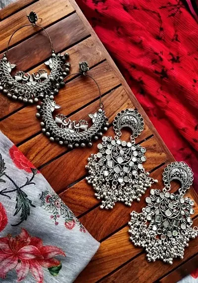 Oxidised Silver Mirror Earring Jhumkas