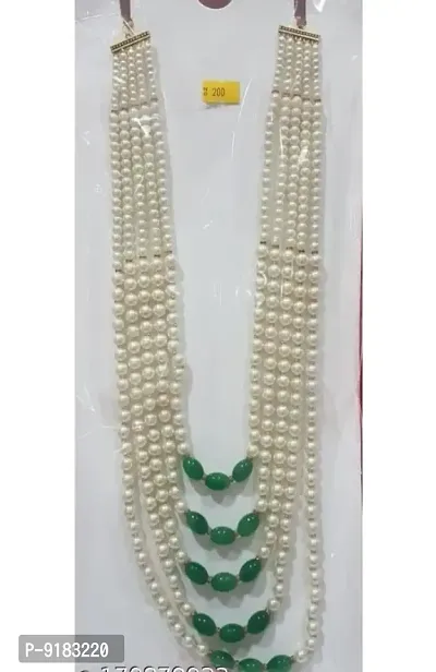 Stylish Fancy Plastic Pearls Layered Wedding Moti Mala Jewellery For Men-thumb0