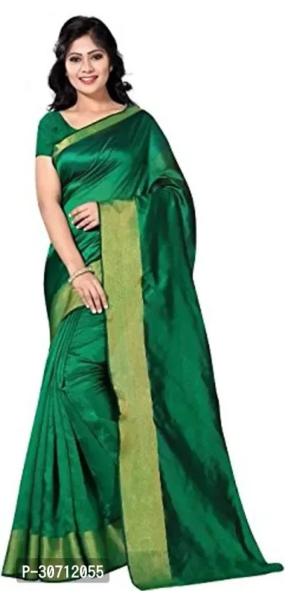 Stylish Polycotton Green  Saree without Blouse piece For Women-thumb0