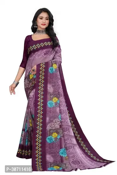 Stylish Polycotton Purple  Saree without Blouse piece For Women-thumb0