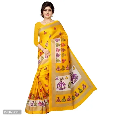 Stylish Polycotton Yellow  Saree without Blouse piece For Women-thumb0