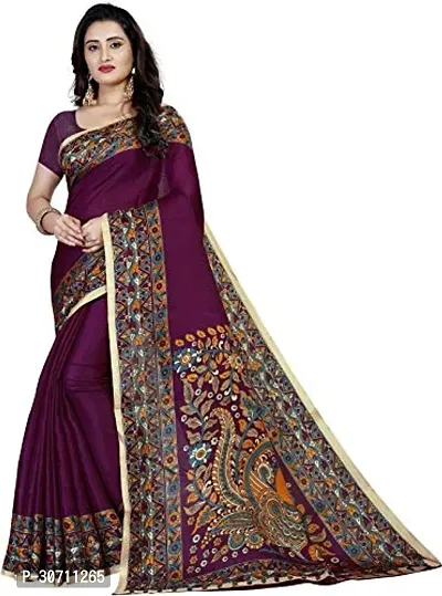 Stylish Polycotton Purple  Saree without Blouse piece For Women-thumb0