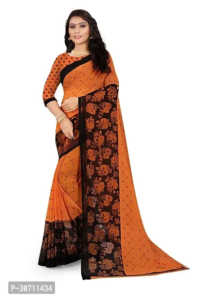 Stylish Polycotton Orange  Saree without Blouse piece For Women-thumb0