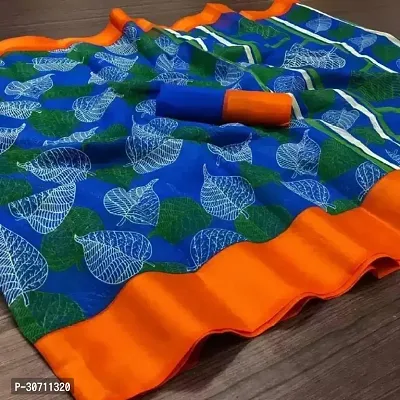 Stylish Polycotton Blue  Saree without Blouse piece For Women-thumb0