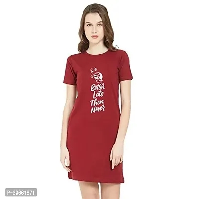 Stylish Red Cotton Blend Printed T-shirt Dress For Women