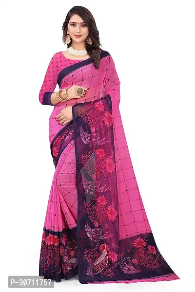 Stylish Polycotton Pink  Saree without Blouse piece For Women-thumb0