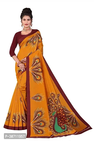 Stylish Polycotton Orange  Saree without Blouse piece For Women-thumb0