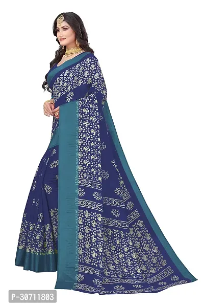 Stylish Polycotton Blue  Saree without Blouse piece For Women-thumb0