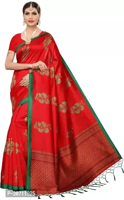 Stylish Polycotton Red  Saree without Blouse piece For Women-thumb0