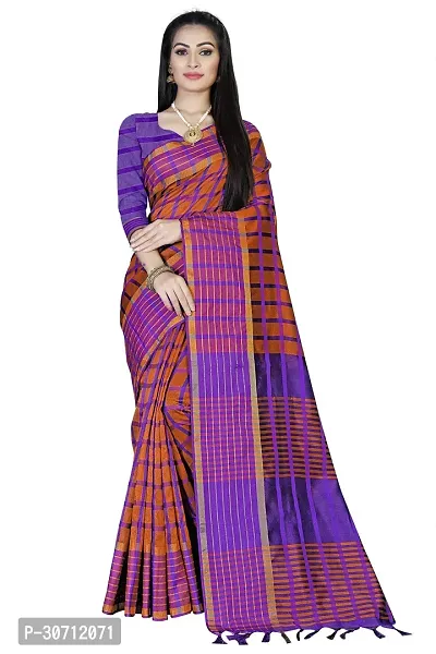 Stylish Polycotton Orange  Saree without Blouse piece For Women-thumb0