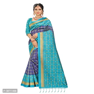 Stylish Polycotton Blue  Saree without Blouse piece For Women-thumb0