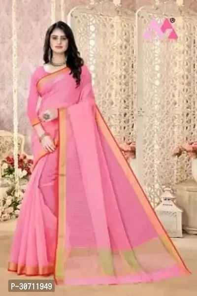 Stylish Polycotton Pink  Saree without Blouse piece For Women-thumb0