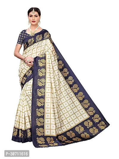 Stylish Polycotton Blue  Saree without Blouse piece For Women-thumb0