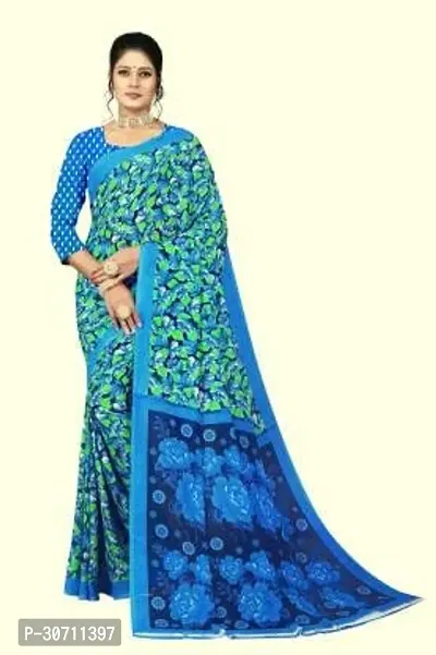 Stylish Polycotton Blue  Saree without Blouse piece For Women-thumb0