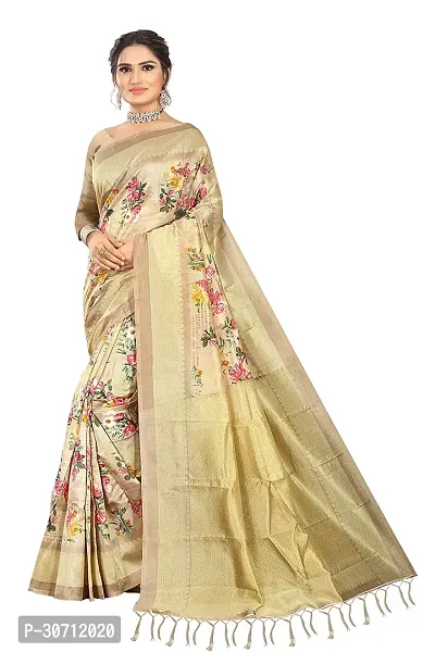 Stylish Polycotton Beige  Saree without Blouse piece For Women-thumb0