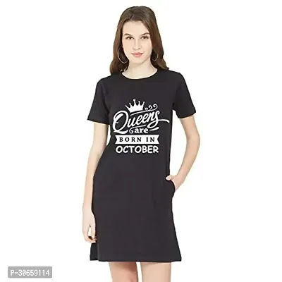 Stylish Black Cotton Blend Printed T-shirt Dress For Women