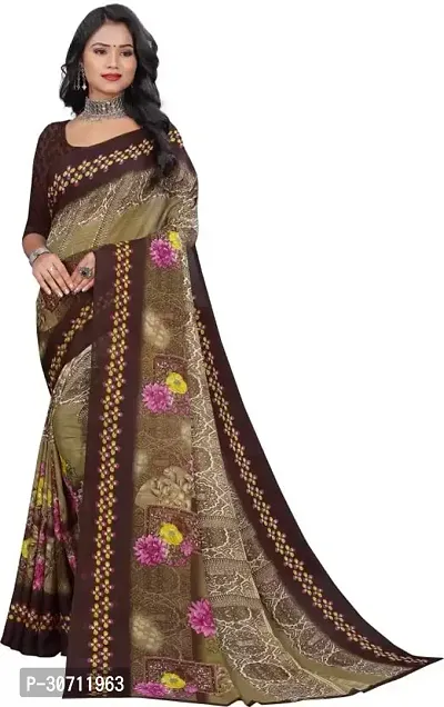 Stylish Polycotton Brown  Saree without Blouse piece For Women-thumb0