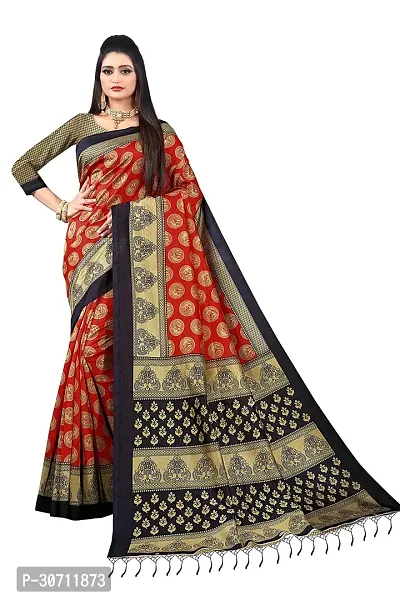 Stylish Polycotton Red  Saree without Blouse piece For Women-thumb0