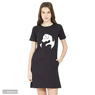 Stylish Black Cotton Blend Printed T-shirt Dress For Women-thumb0