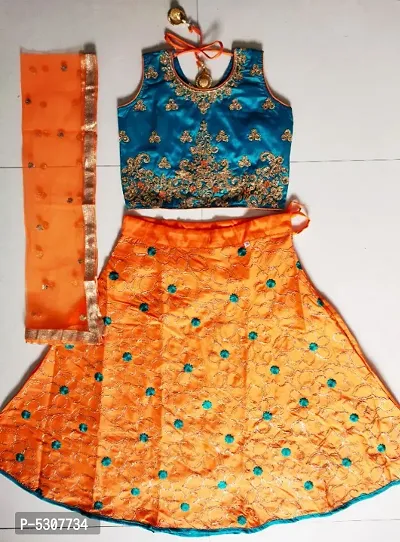 Classy Blue Orange Lehanga Choli With Embroidery