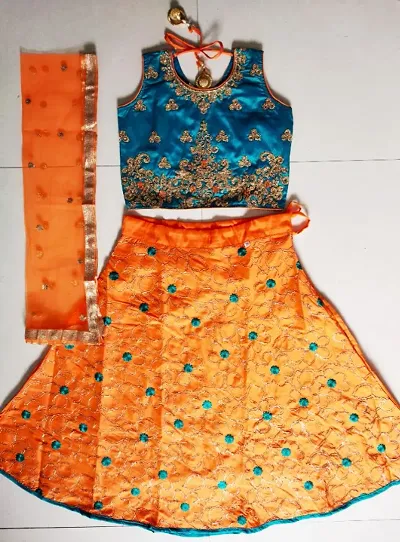 Girls Embroidered Lehenga, Choli, and Dupatta Set