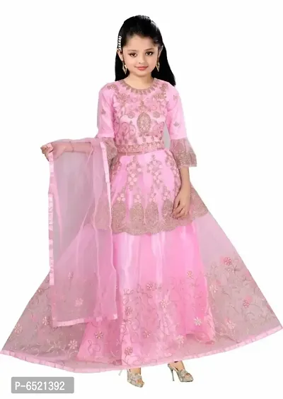 Pink Net Lehenga Choli for Girls-thumb0