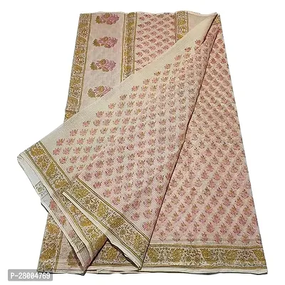 Womens Kota Doria Cotton block Printed Saree With Unstitched Blouse Piece-thumb0