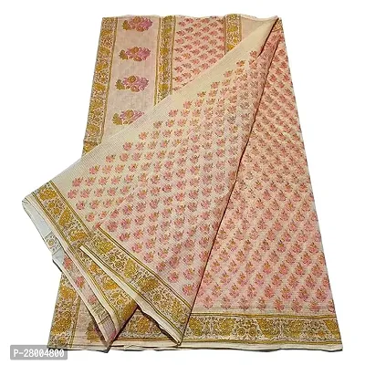 Womens Kota Doria Cotton block Printed Saree With Unstitched Blouse Piece