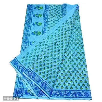 Womens Kota Doria Cotton block Printed Saree With Unstitched Blouse Piece-thumb0