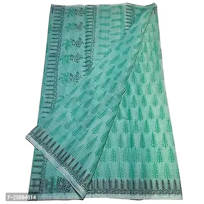 Womens Kota Doria Cotton block Printed Saree With Unstitched Blouse Piece