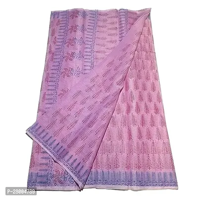 Womens Kota Doria Cotton block Printed Saree With Unstitched Blouse Piece-thumb0