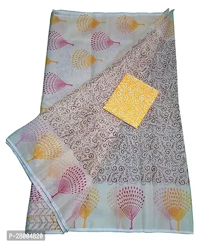 Womens Kota Doria Cotton block Printed Saree With Unstitched Blouse Piece