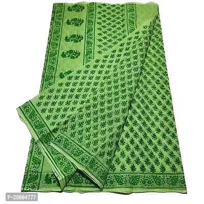 Womens Kota Doria Cotton block Printed Saree With Unstitched Blouse Piece-thumb0