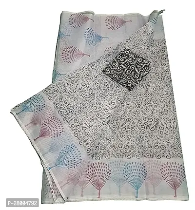 Womens Kota Doria Cotton block Printed Saree With Unstitched Blouse Piece-thumb0