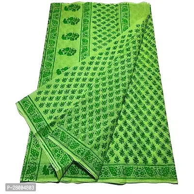 Womens Kota Doria Cotton block Printed Saree With Unstitched Blouse Piece