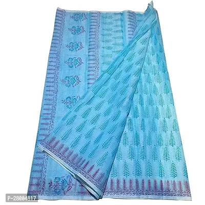 Womens Kota Doria Cotton block Printed Saree With Unstitched Blouse Piece-thumb0