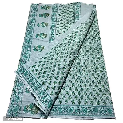 Womens Kota Doria Cotton block Printed Saree With Unstitched Blouse Piece-thumb0