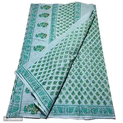 Womens Kota Doria Cotton block Printed Saree With Unstitched Blouse Piece