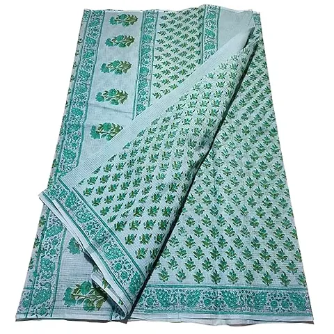 Womens Kota Doria block Saree With Unstitched Blouse Piece