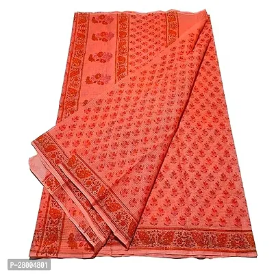 Womens Kota Doria Cotton block Printed Saree With Unstitched Blouse Piece