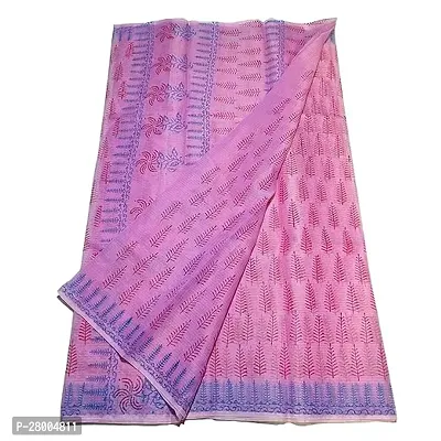 Womens Kota Doria Cotton block Printed Saree With Unstitched Blouse Piece-thumb0