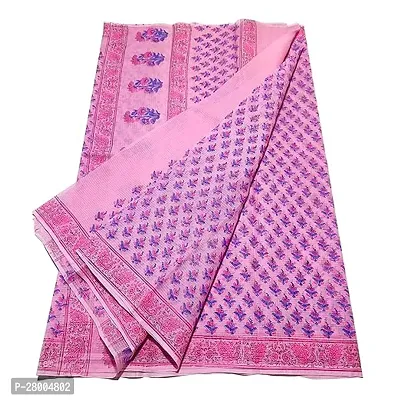 Womens Kota Doria Cotton block Printed Saree With Unstitched Blouse Piece-thumb0