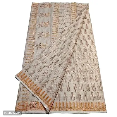 Womens Kota Doria Cotton block Printed Saree With Unstitched Blouse Piece