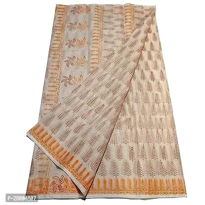 Womens Kota Doria Cotton block Printed Saree With Unstitched Blouse Piece-thumb0