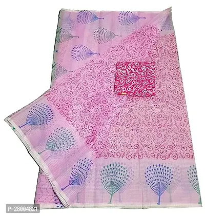 Womens Kota Doria Cotton block Printed Saree With Unstitched Blouse Piece-thumb0